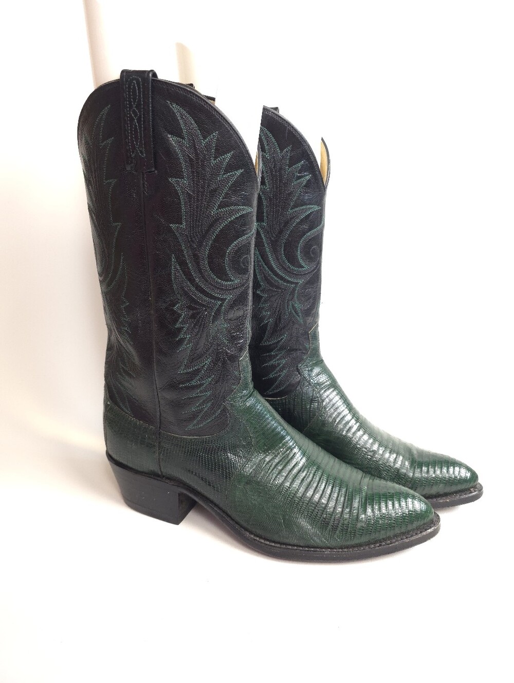 Dan Post Teju Lizard Cowboy Boots Men Green Black Western USA Made Size 10D